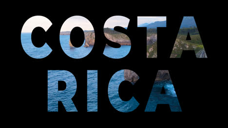 Drone-Shot-Of-Island-Coastline-With-Ocean-Overlaid-With-Graphic-Spelling-Out-Costa-Rica